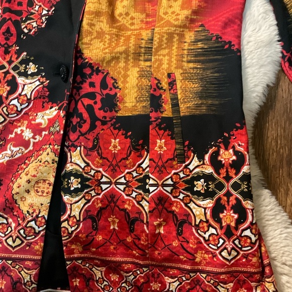 Chicos Jacket Womens 2 Large Printed Statement Blazer Artsy Career Boho Unique - Picture 2 of 12